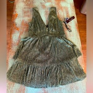 Green shimmery dress.